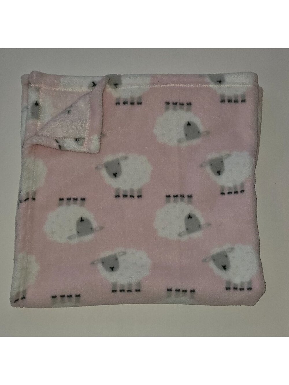 Cutie Pie Pink Sheep Lamb Baby Blanket White Gray Soft Fleece 30x30